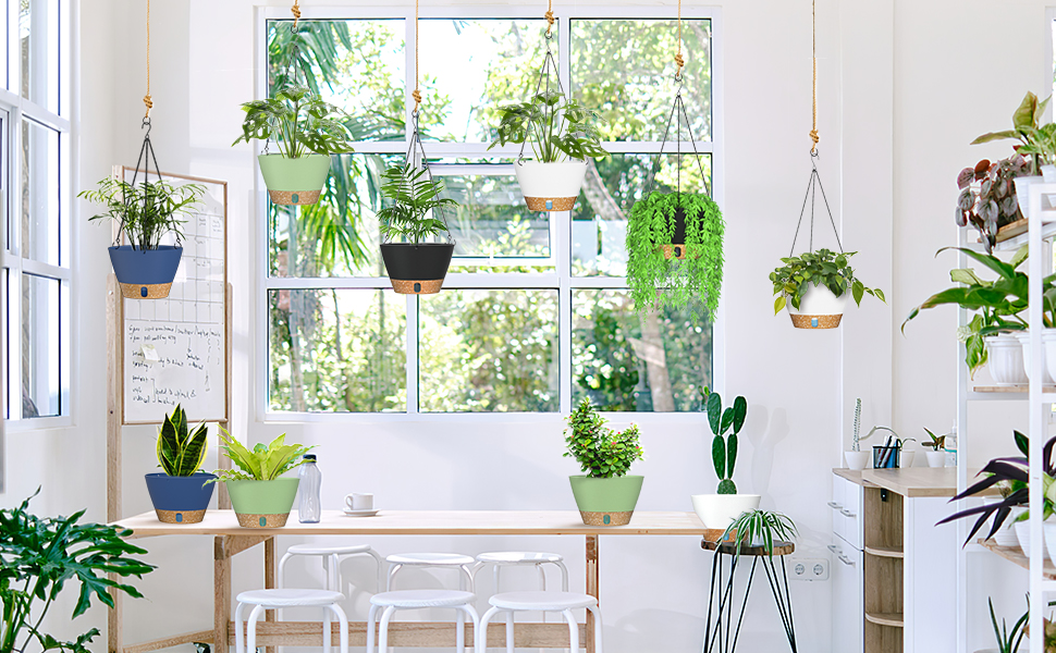 Пластиковий підвісний горщик для квітів ZMTECH 25 см з підставкою (2 шт., зелений)