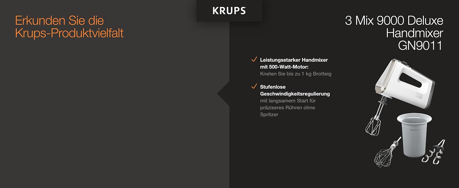 Міксер ручний Krups 3Mix 9000, 750 Вт, білий - з насадками для збивання та тіста