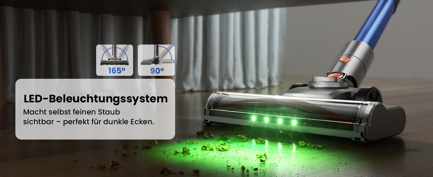 Бездротовий пилосос Dzaki 45000Pa з акумулятором, Smart-дисплеєм, функцією паркування та антизаплутанащістю для килимів, твердих поверхонь, шерсті тварин та авто (блакитно-сірий)