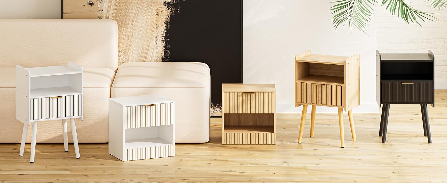 Нічний столик з дуба, дерев'яний приліжний столик з шухлядою, сучасний, компактний 39x39x28 см, для спальні, вітальні, офісу