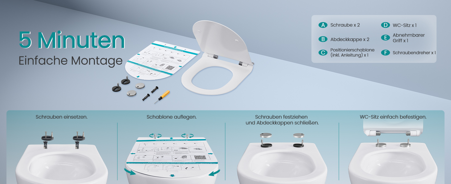 Кришка для унітаза SONGMICS з мікроліфтом (D-подібна, коротка), матеріал Urea-Duroplast, біла, витримує до 300 кг, зі швидким монтажем та ручкою
