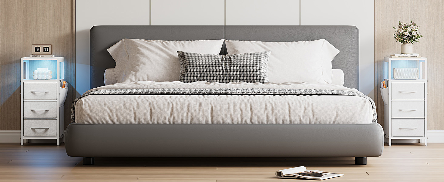 Нічний столик з підзарядкою та LED-підсвіткою, білий, 25x30x60 см, з 3 висувними ящиками, полицею та USB/Type-C портами