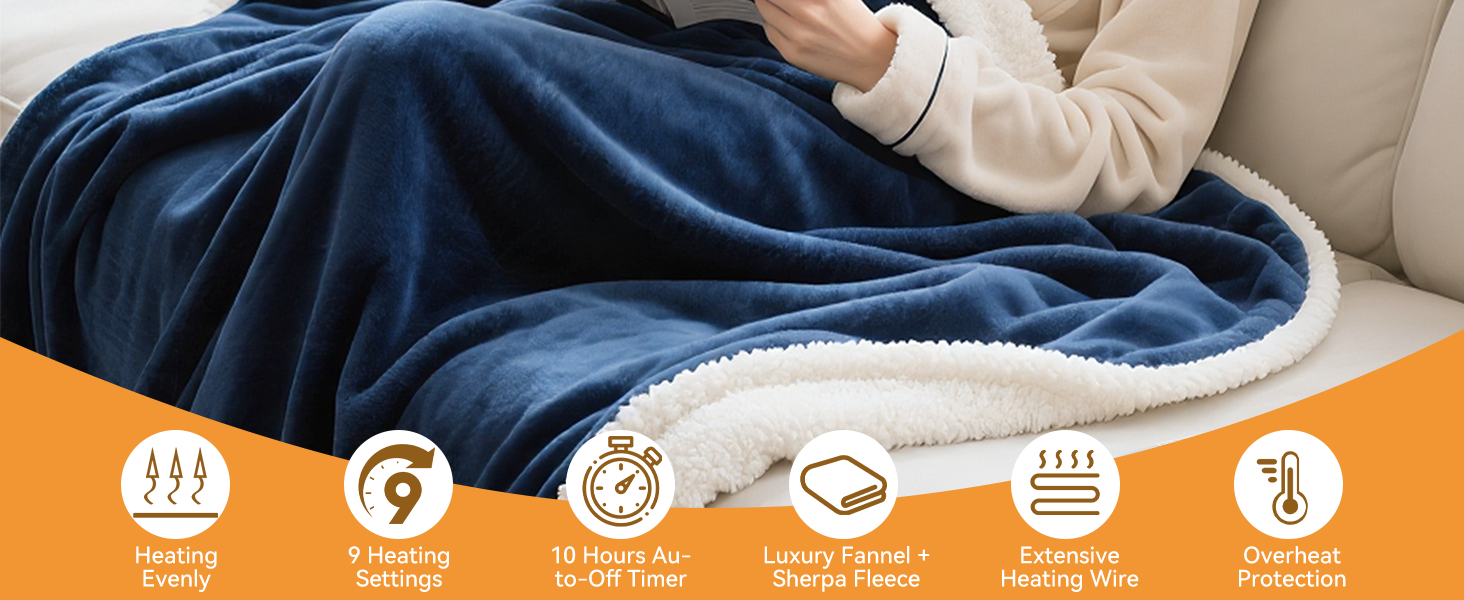 Електрична гріюча ковдра з автовимкненням 160x130 см, 9 режимів нагріву, таймер, LED-дисплей, пральна, для софи, ліжка, офісу, подарунок
