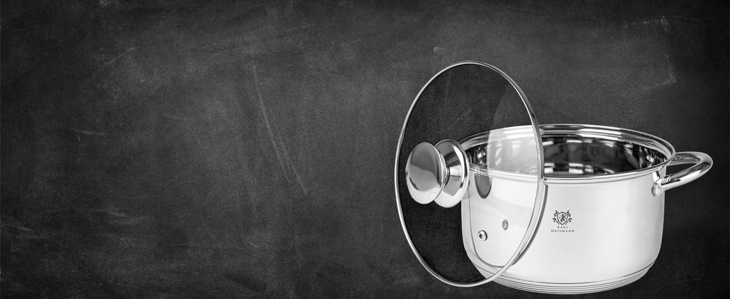 Набір каструль з нержавіючої сталі 3 шт. для всіх типів плит - каструлі з мірною шкалою, з кришкою з термостійкого скла