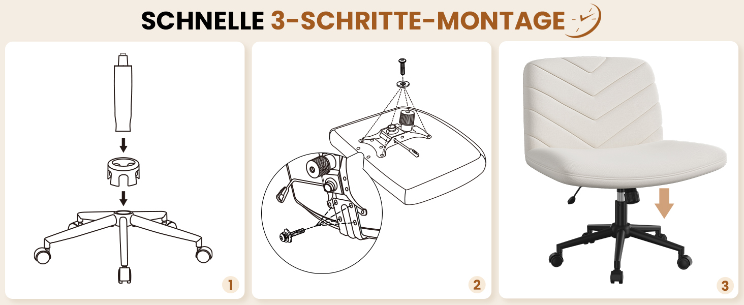 Крісло офісне Yaheetech з колесами, регульоване по висоті, з широким сидінням та середньою спинкою, для офісу та спальні, бежеве