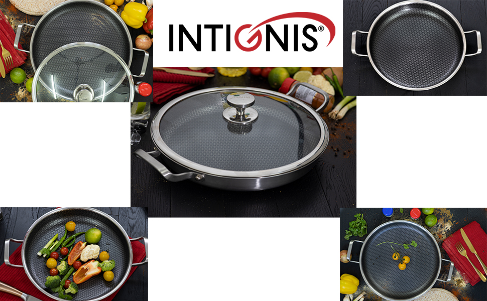 INTIGNIS® Сковорода з кришкою – 30 см (12 дюймів) – 6 л – з антипригарним покриттям | Стійка до подряпин | Глибока | Без хімікатів | Сковорода з нержавіючої сталі