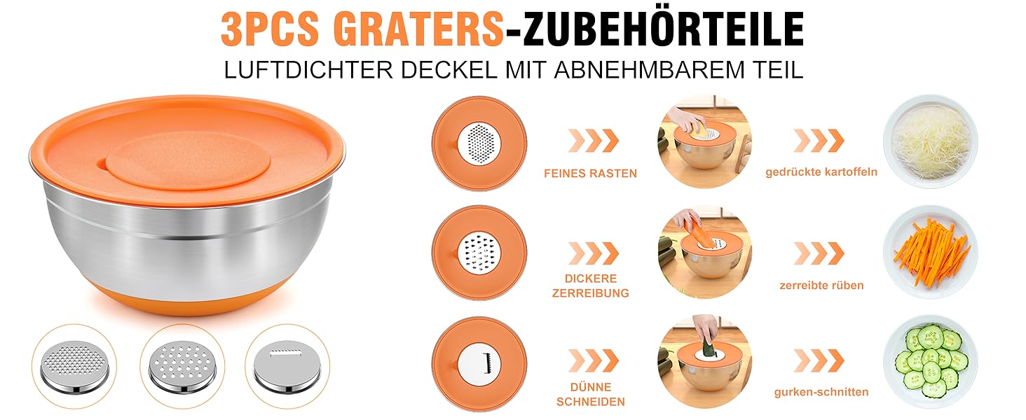 Набір міксерів BEWOS 7 шт. з кришкою, нержавіюча сталь, різні розміри (0.7-4.5 Qt)