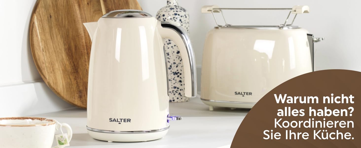 Тостер Salter Retro Creme на 2 тости - 7 режимів підсмажування, розморожування, підігрів, зупинка, підйом тостів, знімний піддон для крихт, автоматичне центрування, тримач для булочок, захист від застрягання, 930 Вт