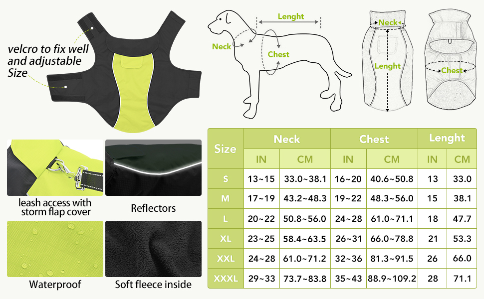 Водонепроникний дощовик для собак, регульований, світловідбиваючий, теплий, для малих і великих собак, XL, зелений