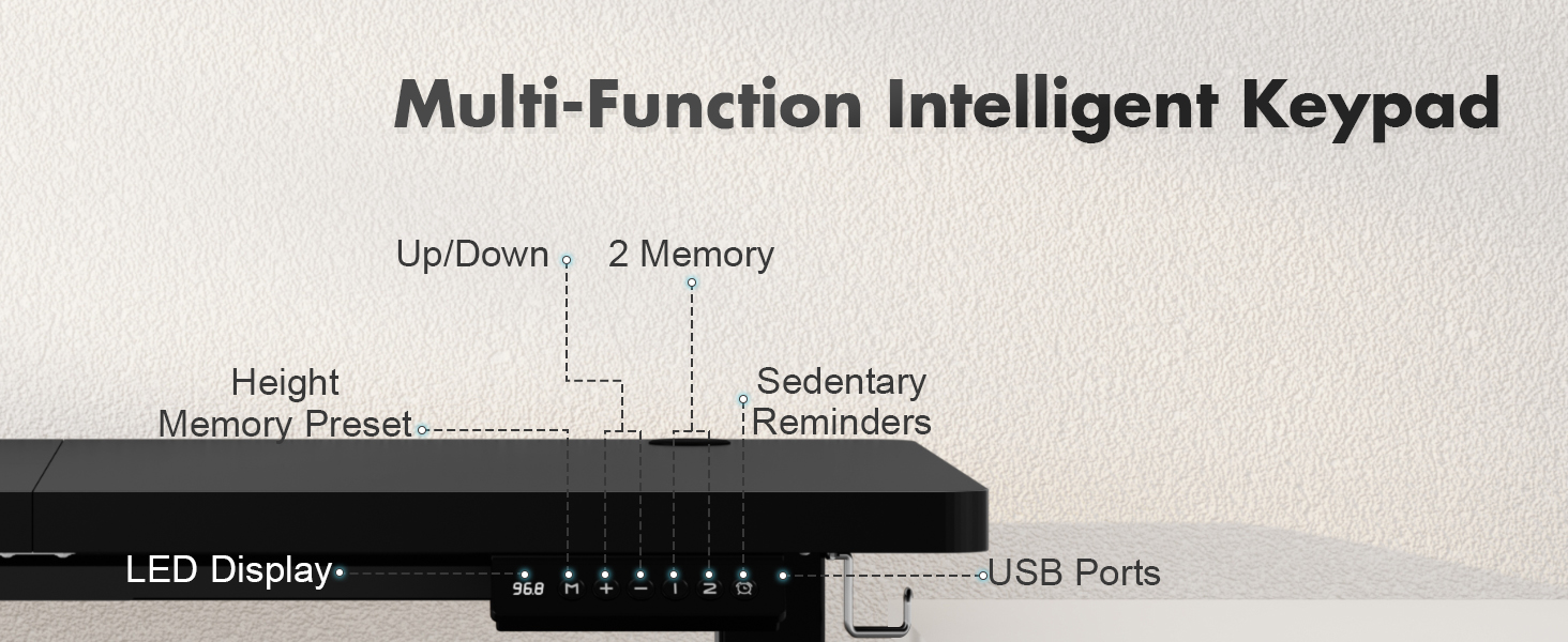 Регульований стіл JUMMICO з USB-портом для зарядки, електричний, 120 x 60 см (Чорний)