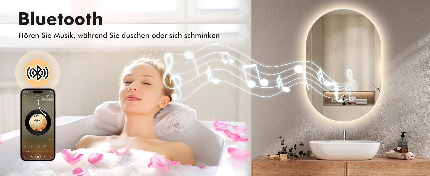 Дзеркало для ванної кімнати 600 мм з підсвічуванням, регульоване, з сенсорною кнопкою, функцією запобігання запотіванню та таймером | IP44, вологостійке, для ванної кімнати, готелю, кругле (Музика 500 мм 750 мм)