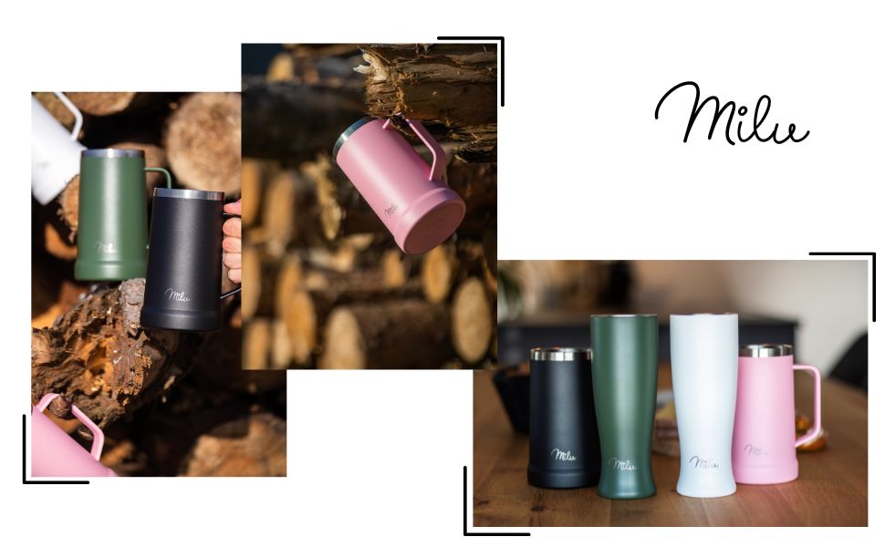 Термокухоль для пива Milu Weizenbierglas з нержавіючої сталі з кришкою, 500 мл, чорний - подарунок для чоловіків