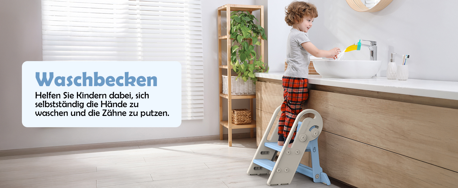 Дитячий підсвічник Onasti Tritthocker: регульована висота, 3 сходинки, з ручками, складний, антиковзний, для кухні, ванної, туалету (сірий, сіро-білий, блакитний)