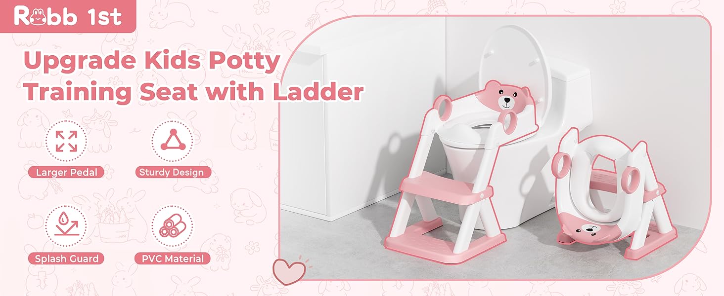 Дитячий унітаз-сходинка з ручками, рожевий - для хлопчиків та дівчаток, 2-в-1, антиковзкий