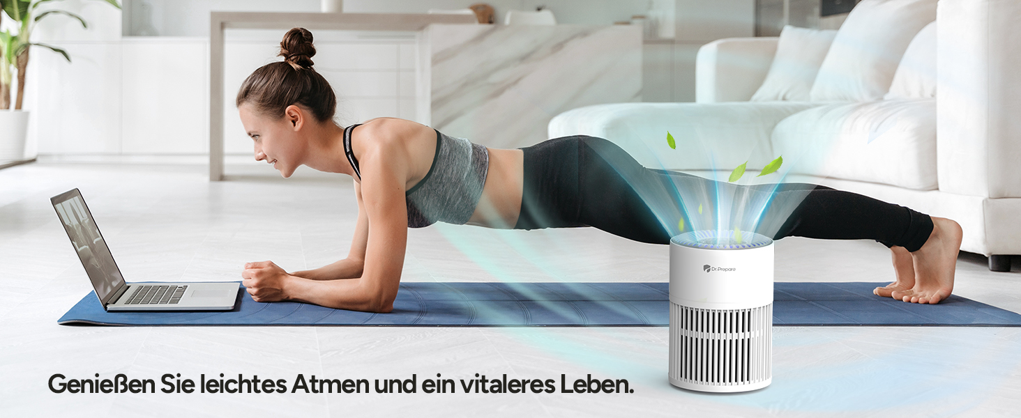 Повітряочисник DR.PREPARE для алергіків: тихий, енергоефективний, HEPA фільтр, видаляє 99,97% пилу та плісняви, миючий попередній фільтр, 15dB, режим сну, для спальні та офісу