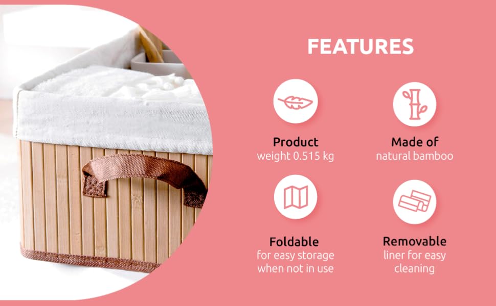 Бамбуковий кошик для білизни знімним мішком - стильний органайзер для ванної, спальні або пральні, декоративне зберігання в стилі SPA (природний, прямокутний)