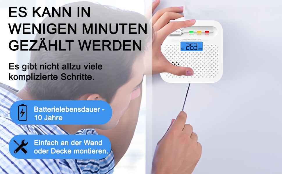 Детектор чадного газу CO з цифровим дисплеєм, портативний, для дому, авто, подорожей, офісу, ресторану, готелю (WiFi, 4 шт.)