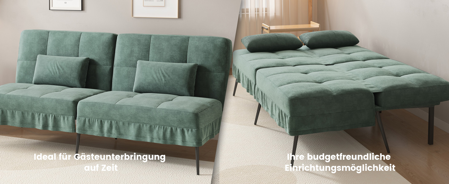 Диван-ліжко LUCKRACER 3-місний, трансформер, футон, кутовий диван, зелений, для вітальні та квартири