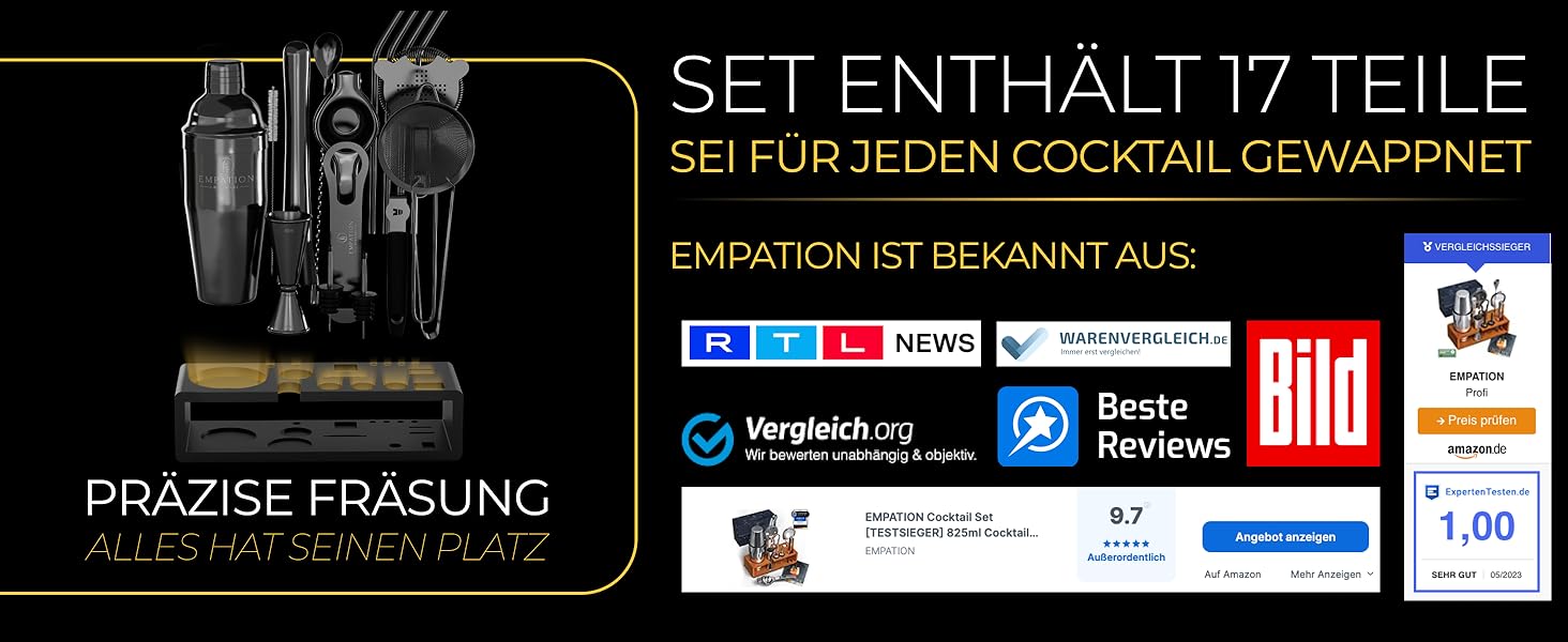 Набір для коктейлів Schwarz, 700 мл шейкер Cobbler з нержавіючої сталі, безпечне виливання, професійний набір шейкерів для коктейлів з підставкою та книгою рецептів, набір для барменів Signature Set чорного кольору