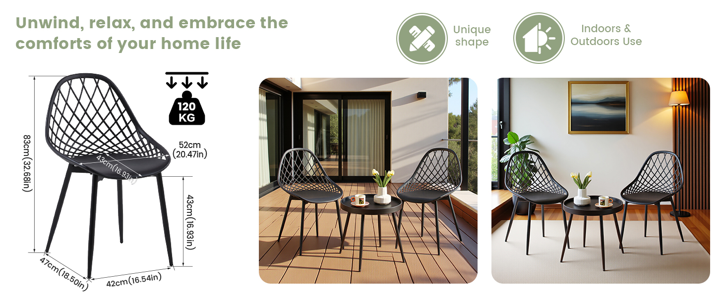 Набір меблів для балкона на 2 особи: стіл та 2 стільці, чорний колір. Регульовані ніжки, підходить для балкона, тераси та саду