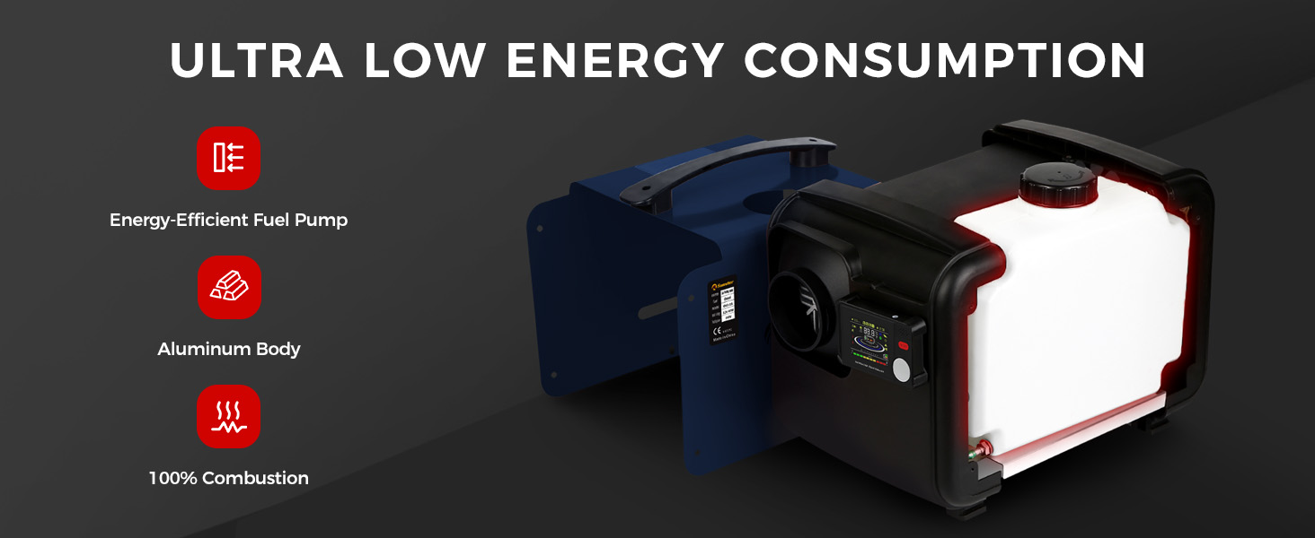 Дизельний опалювач 8kW з Bluetooth, 12V/24V/230V для вантажівок, фургонів, автодому, з автоматичним запуском та адаптером живлення, 2025 року випуску, блакитний