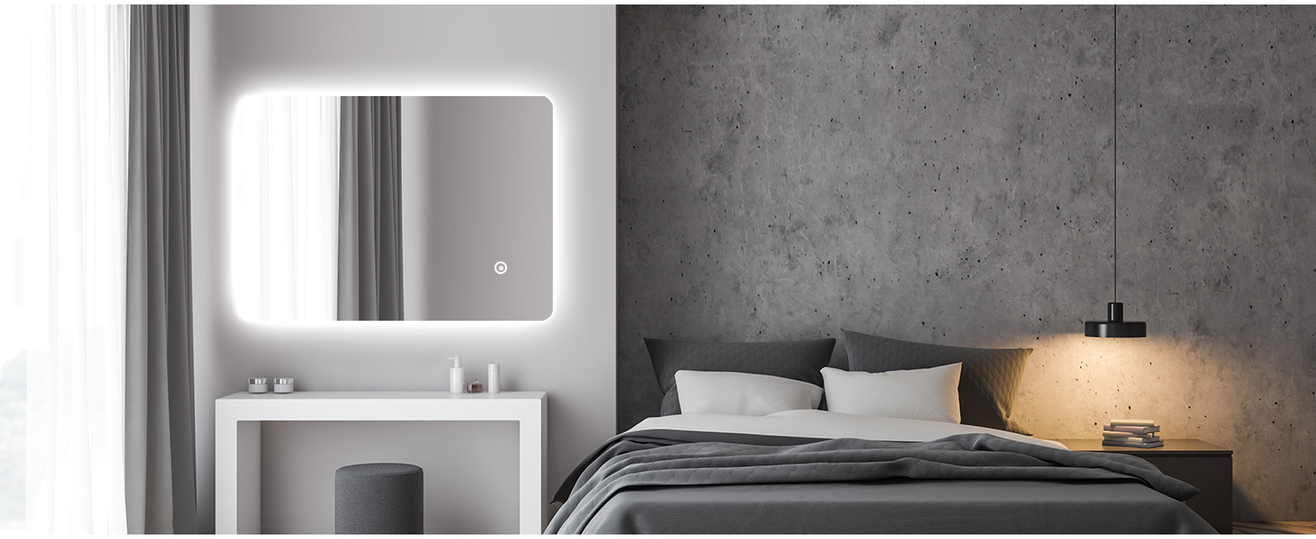 Дзеркало для ванної кімнати SONNI LED з підсвічуванням 50x70 см, сенсорне керування, 3 кольори світла, проти запотівання, функція пам'яті, білий