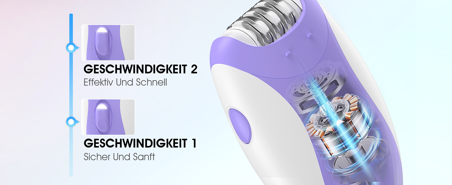 Електричний епілятор для жінок HR110 з LED-підсвіткою, 21 пінцетом та 2 швидкостями, акумуляторний пристрій для видалення волосся на ногах та руках (Фіолетовий)