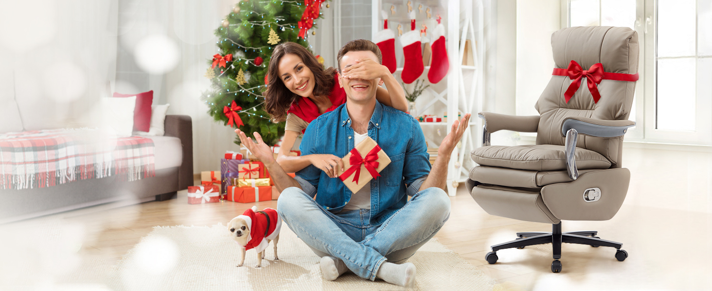 Крісло для офісу EMIAH з масажем, ергономічне електричне крісло з підніжкою, велике крісло для комп'ютера, крісло Zero Gravity, крісло-реклайнер для дому (Хакі), еко-шкіра