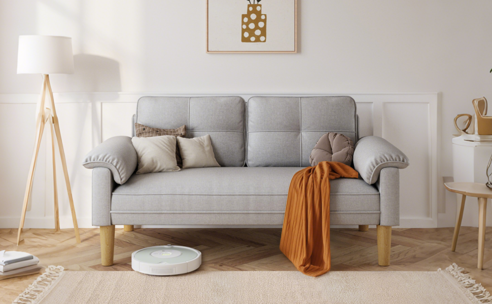 Диван Xbro 2-місний, компактний диван з підлокітниками та кишенею, сучасний диван з тканини для вітальні, квартири, офісу, проста збірка, 144 x 77 x 77 см, сірий