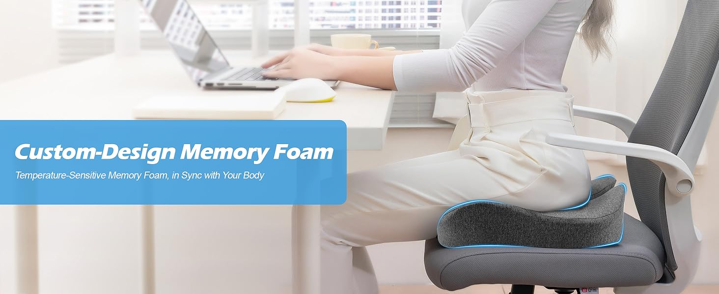 Подушка для офісного крісла Lofty Aim з піни Memory Foam: ортопедична, для попереку, від болю в сідницях, для офісу, авто, літака, інвалідного візка – чорний та темно-сірий