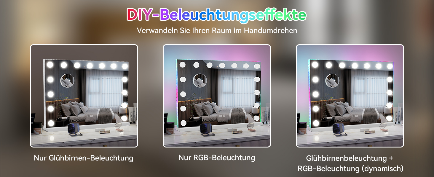 Дзеркало для макіяжу YU YUSING з підсвічуванням 58x45 см, 15 LED, 3 кольори, збільшення 10x, USB Type-C, RGB