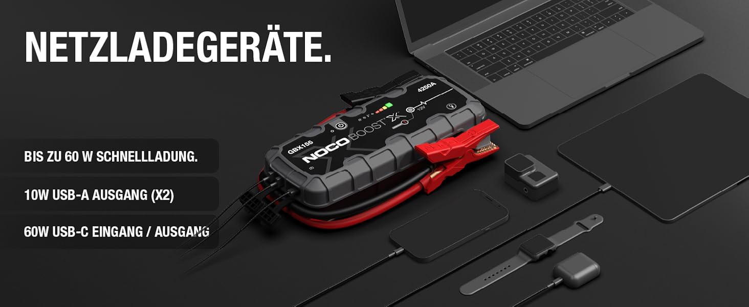 Бустер для авто NOCO Boost X GBX155: Пусковий зарядний пристрій 4250А 12V Lithium для бензинових двигунів до 10.0л та дизельних до 8.0л