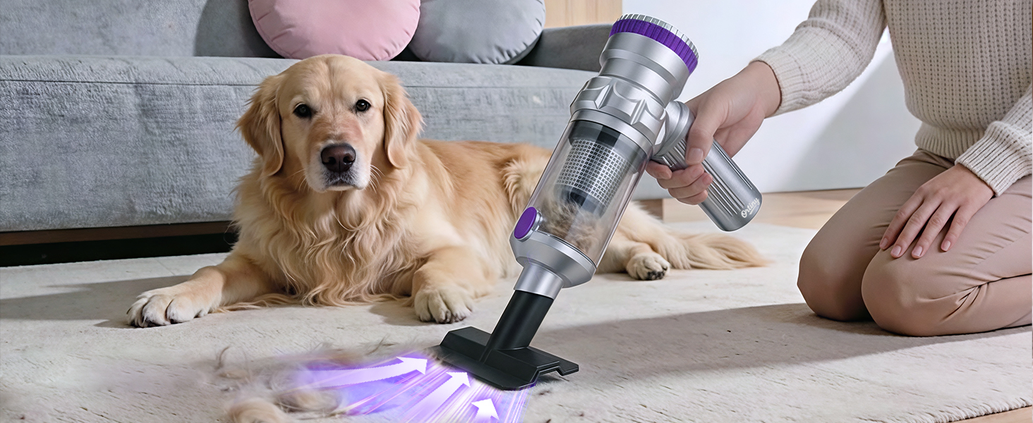 Бездротовий автомобільний пилосос Ortiny 28000Па, ручний міні-пилосос 4 в 1 з безщітковим двигуном та самоочищенням контейнера, для авто, дому та кухні, сріблясто-фіолетовий