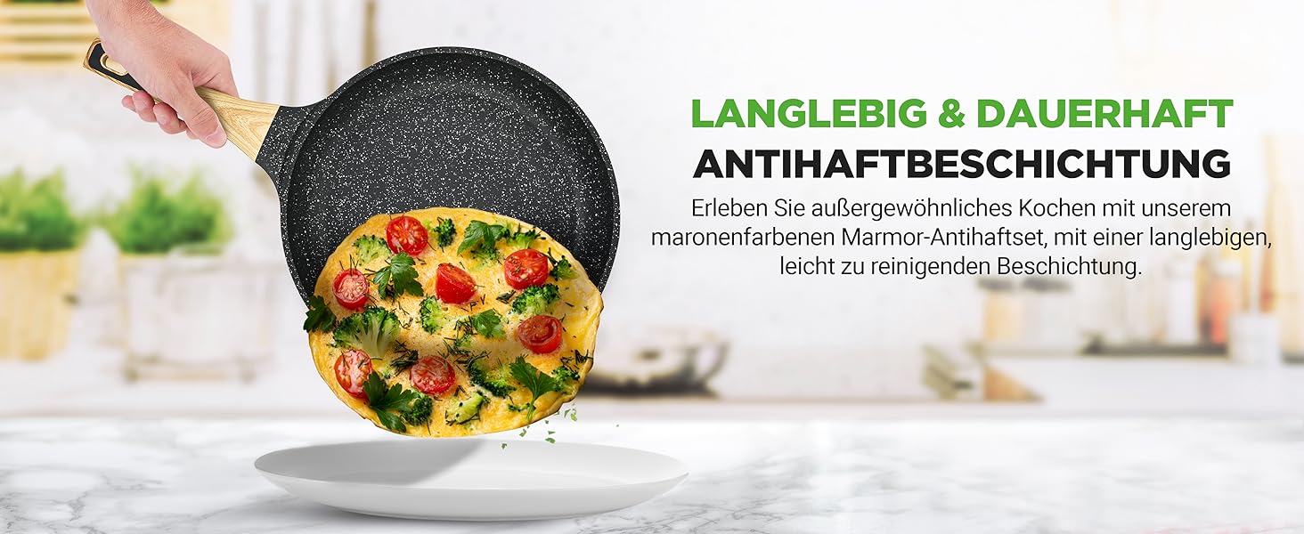 Набір посуду NutriChef 22 предмети антипригарний мармуровий: сковороди, каструлі, аксесуари для кухні (індукція, посудомийна машина)