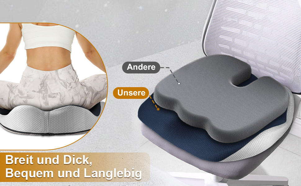 Подушка для сидіння Fwiull з Memory Foam: ергономічна, для авто, софи, офісу (темно-синій)