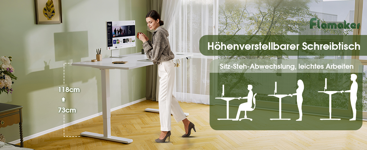 Електричний регульований стіл Flamaker з пам'яттю, ігровий стіл з USB-зарядкою (160 x 60 см)