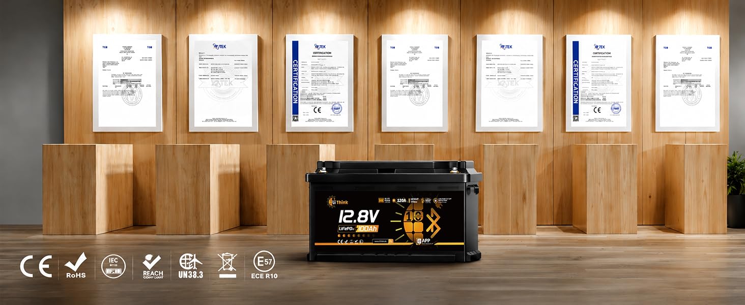 LiFePO4 акумулятор 12V 100Ah H190 з Bluetooth 5.4 для кемперів та житлових будинків на колесах, сертифікація ECE R10