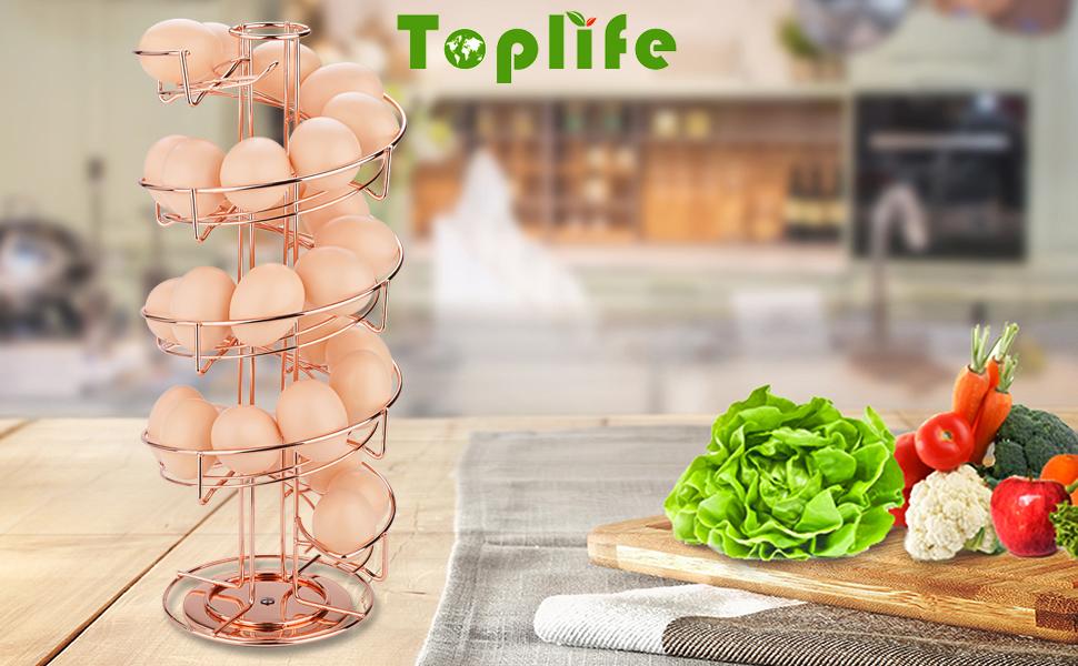 Дозатор яєць Toplife, спіральна конструкція для яєць, підставка для яєць, місткість близько 30-36 яєць, Рожеве золото