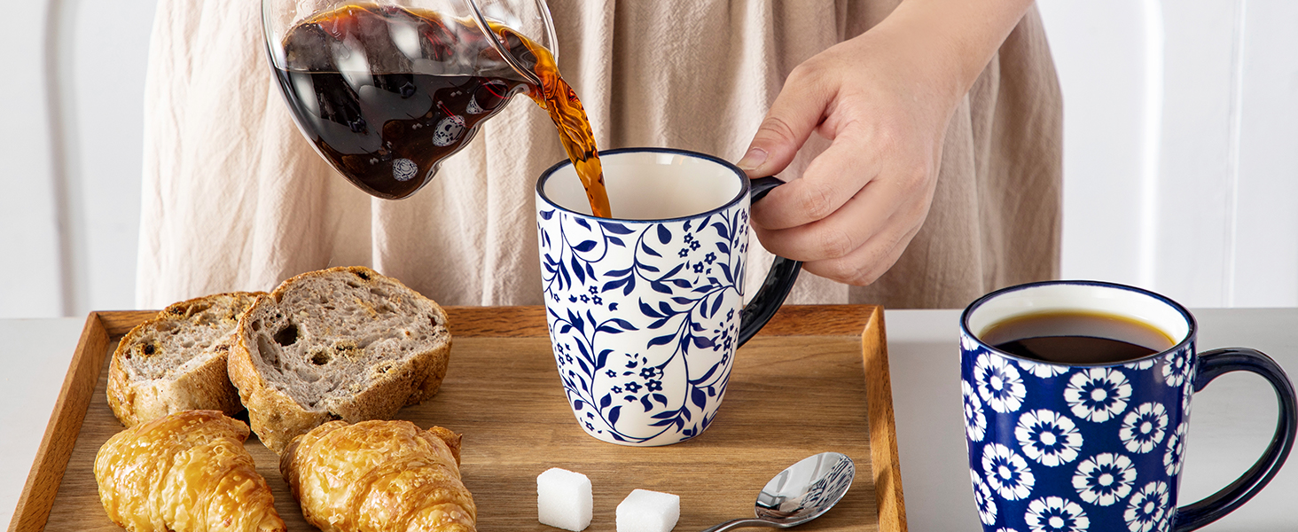 Набір кавових чашок Vancasso Selene, 6 шт., 360 мл, блакитно-білий вінтажний дизайн