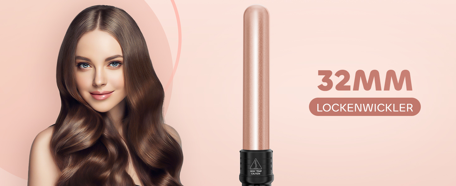 Локкенштаб NWOUIIAY 6 в 1 з LCD-дисплеєм, керамічним покриттям, набір для створення локонів, багатофункціональне змінне насадки, для великих та маленьких локонів, з рукавичками, регулювання температури (колір шампань)