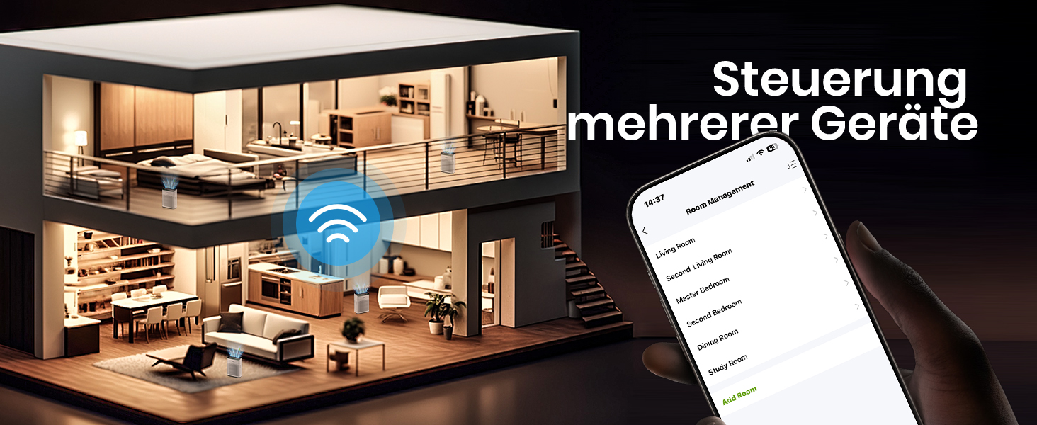 Повітряний очисник для алергіків та курців, CADR 340 м³/год, монітор PM 2,5, WiFi та Alexa, 4 режими