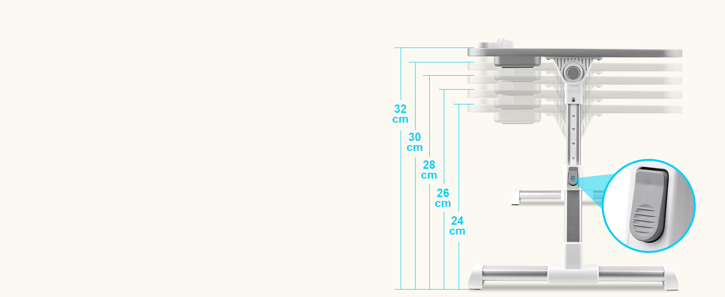 Столик для ноутбука в ліжко, регульований, з ящиком, 60x34 см, бежевий