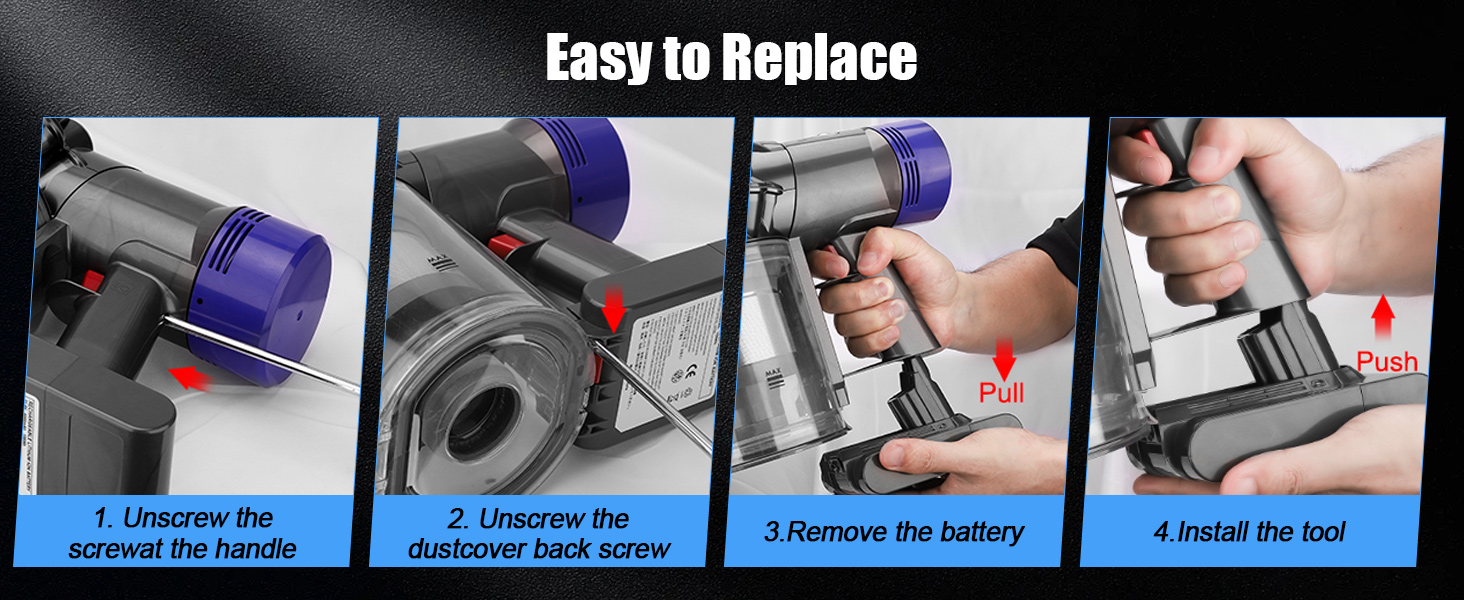 Акумулятор для пилососа Dyson V6 6000mAh Powtree (DC62, DC58, DC59, DC61, DC72, DC74) + 2 фільтри + захисна кришка