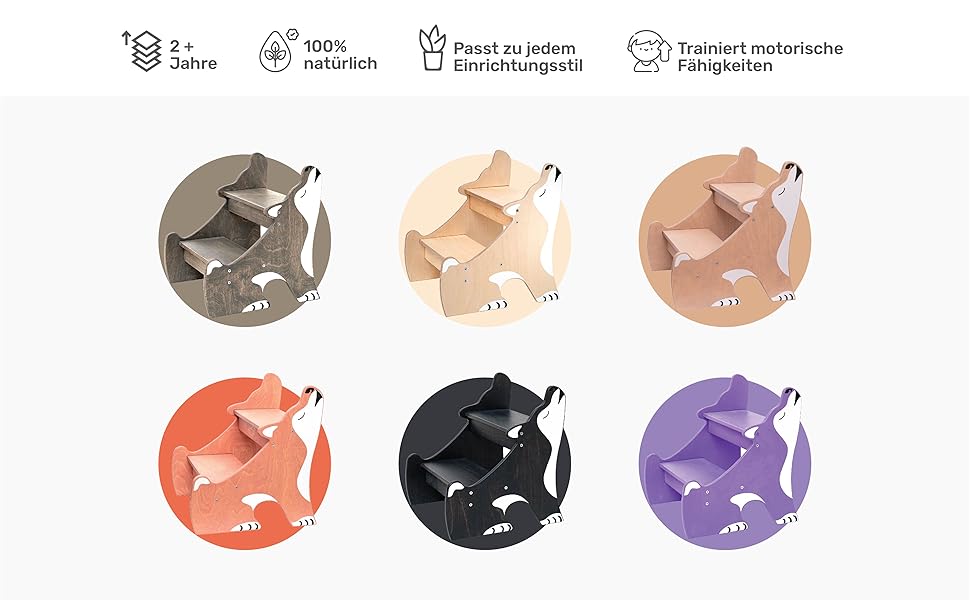 Дитячий тритуходер Wild Kids Modern Tritthocker з дерева, 2 сходинки, для ванної кімнати, натхненний меблями Монтессорі (колір: коричневий, світло-коричневий)