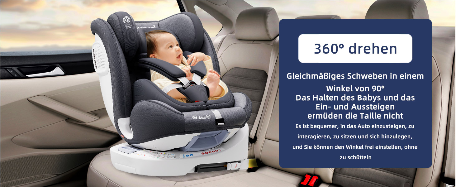 Автокрісло Fourward Baby 360° для дітей 9-36 кг: ISOFIX, 5-точкові ремені, регулювання нахилу, комфорт та безпека (Сірий)