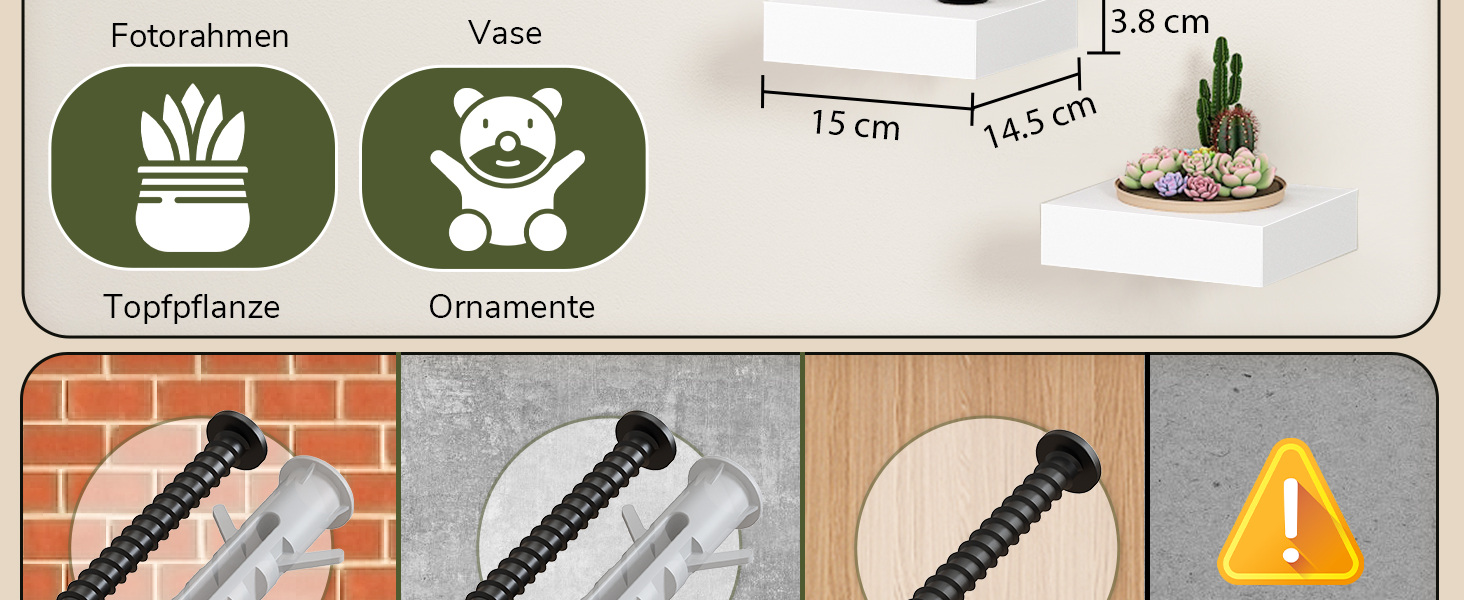 Полиці настінні BAMEOS, комплект 2 шт., 60 см, білі, для ванної, кухні, вітальні, спальні (15x14.5 см) - декор для стін