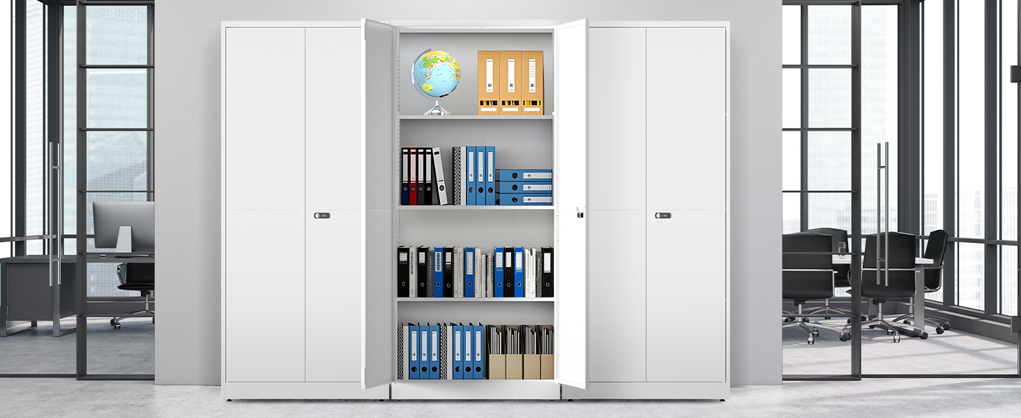 Металевий шафа-сейф для документів з полицями, 90x80x40 см, білий