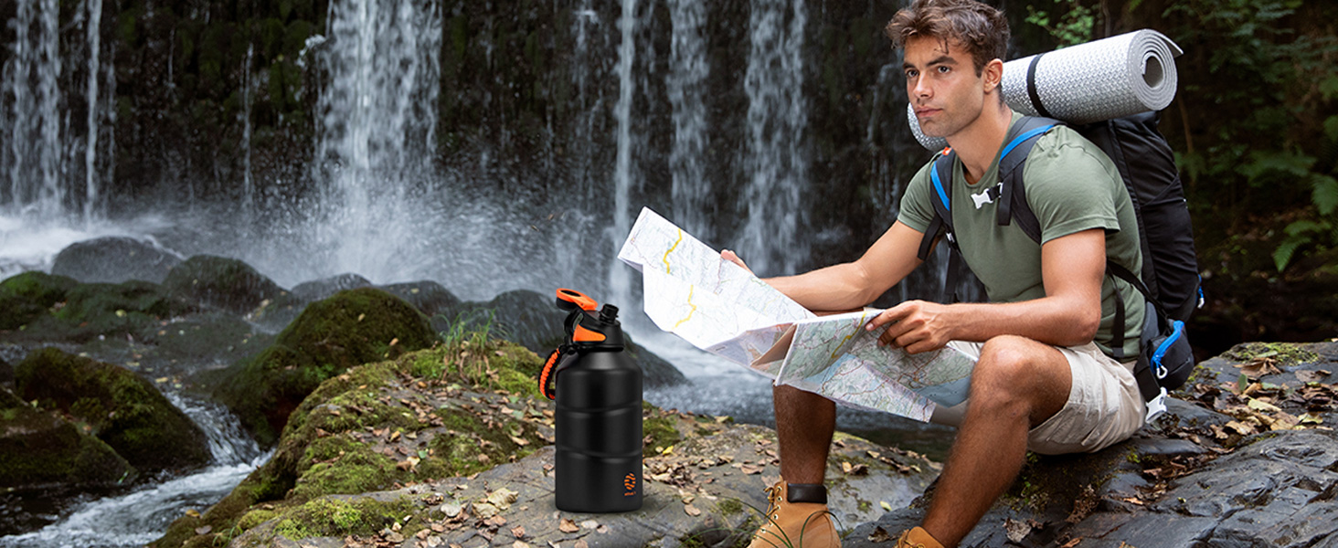 Термобутиль Fjbottle зі сталі нержавіючої з магнітною кришкою, герметична спортивна пляшка для води та напоїв (BPA-free), підходить для газованих напоїв, темно-синя, 1000 мл