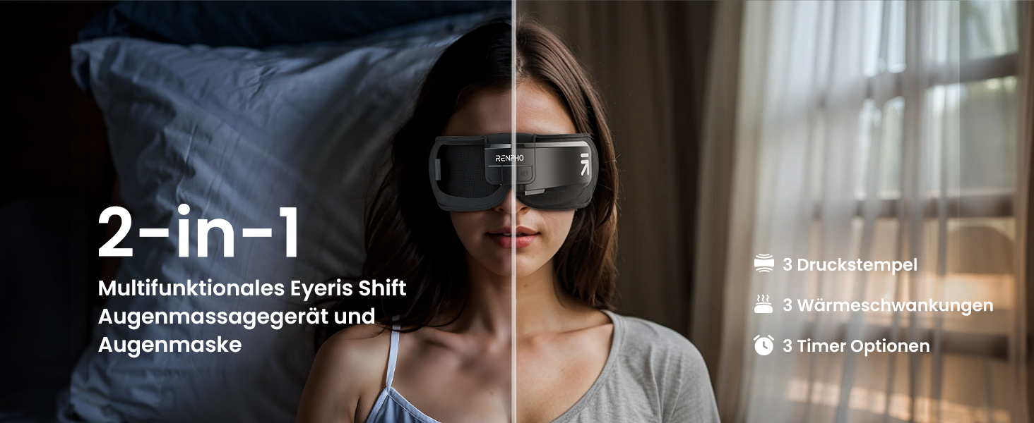 Масажер для очей RENPHO Eyeris 1 з підігрівом, вібрацією та Bluetooth, акумуляторний, для сухих очей, чорний