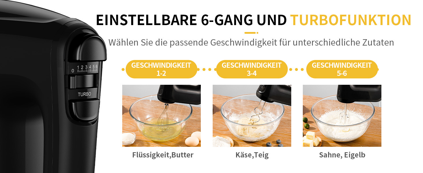 Електричний міксер ручний 6 швидкостей + турбо, без розбризкування, з набором аксесуарів з нержавіючої сталі, 400W, тихий мотор, великий об'єм